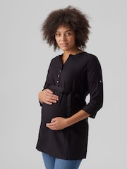 Mamalicious Black Maternity Tie Waist Woven 100% Cotton Blouse - Image 1 of 5