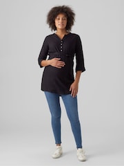 Mamalicious Black Maternity Tie Waist Woven 100% Cotton Blouse - Image 2 of 5