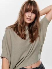 JDY Grey Knitted Batwing 100% Cotton Jumper - Image 5 of 6