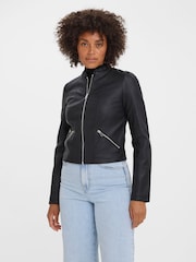 VERO MODA Black Faux Leather PU 100% Cotton Jacket - Image 1 of 5
