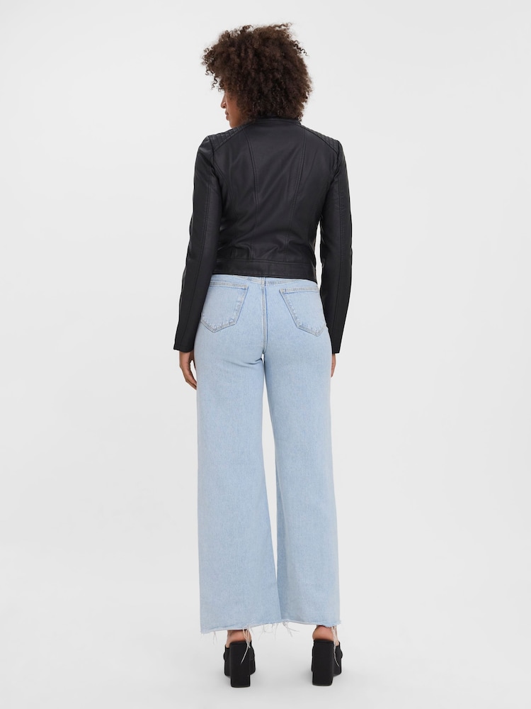 VERO MODA Black Faux Leather PU 100% Cotton Jacket - Image 2 of 5
