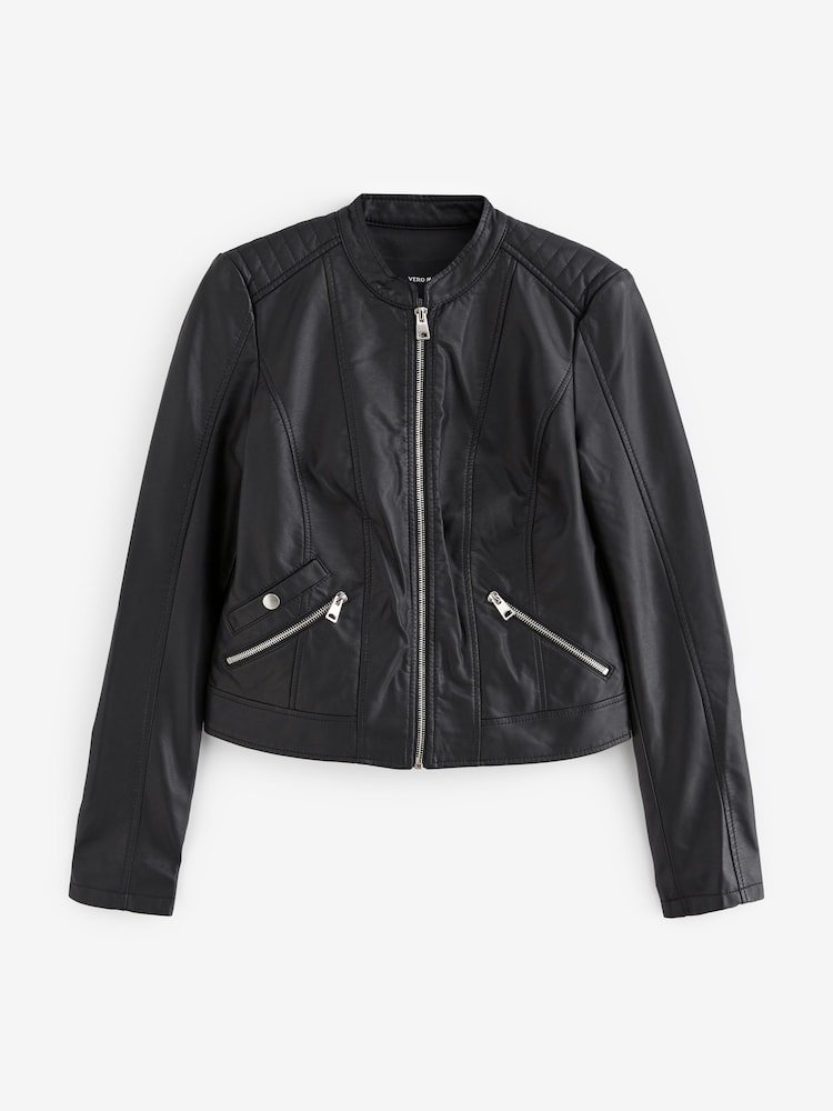 VERO MODA Black Faux Leather PU 100% Cotton Jacket - Image 5 of 5