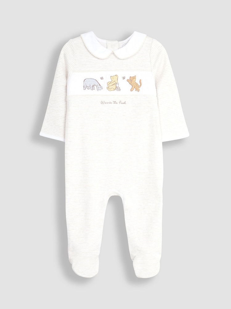 JoJo Maman Bébé Natural Winnie The Pooh Smocked Sleepsuit - Image 3 of 5