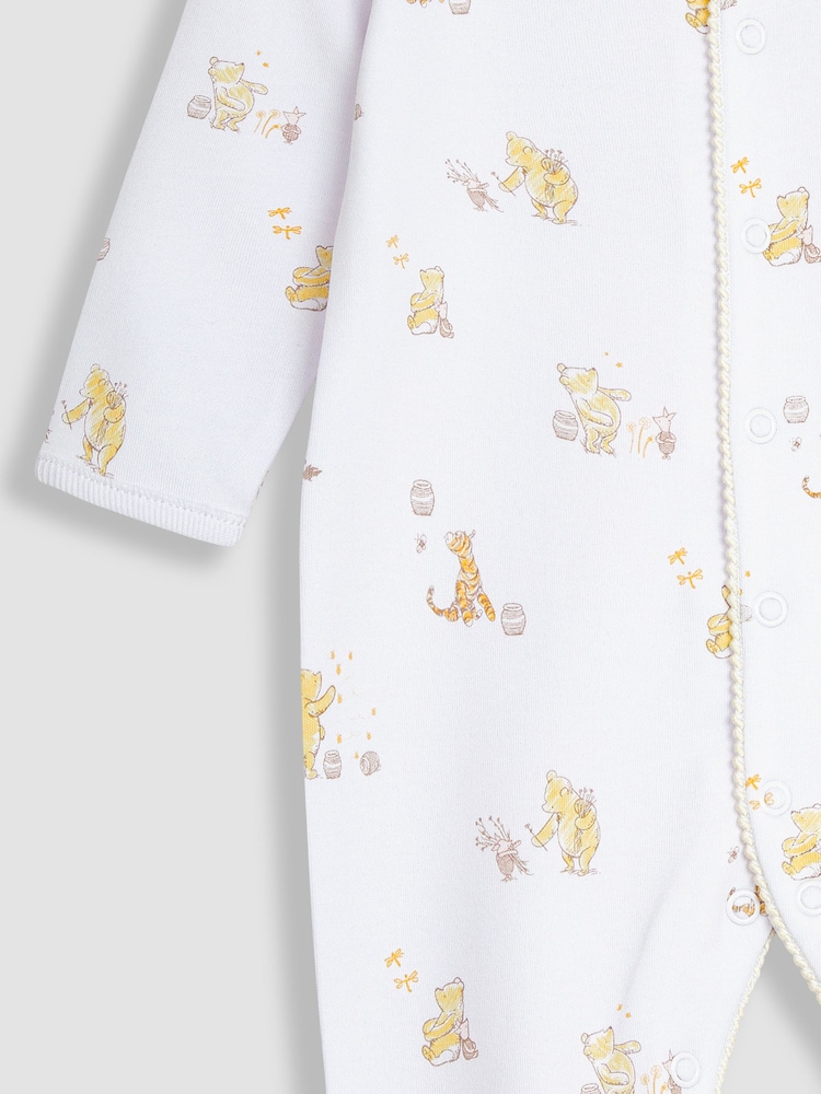JoJo Maman Bébé Cream Winnie The Pooh Print Sleepsuit & Hat Set - Image 8 of 8