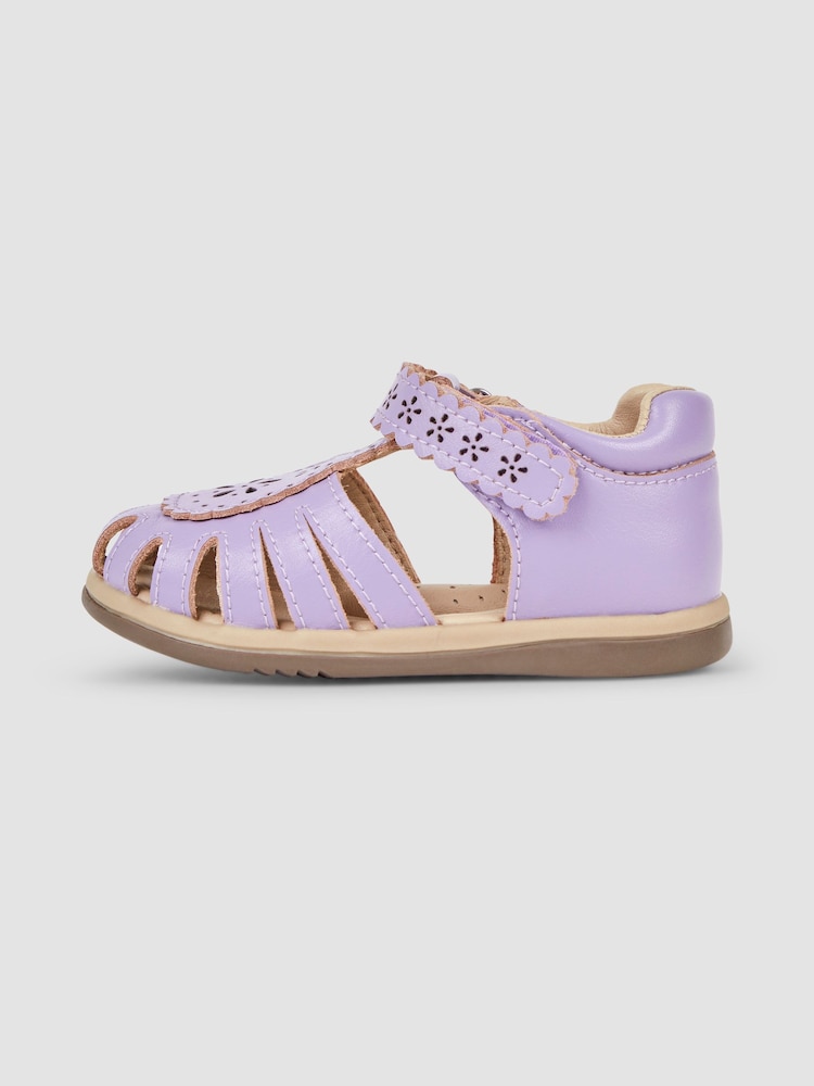 JoJo Maman Bébé Lilac Pretty Leather Closed Toe Sandals - Image 2 of 4