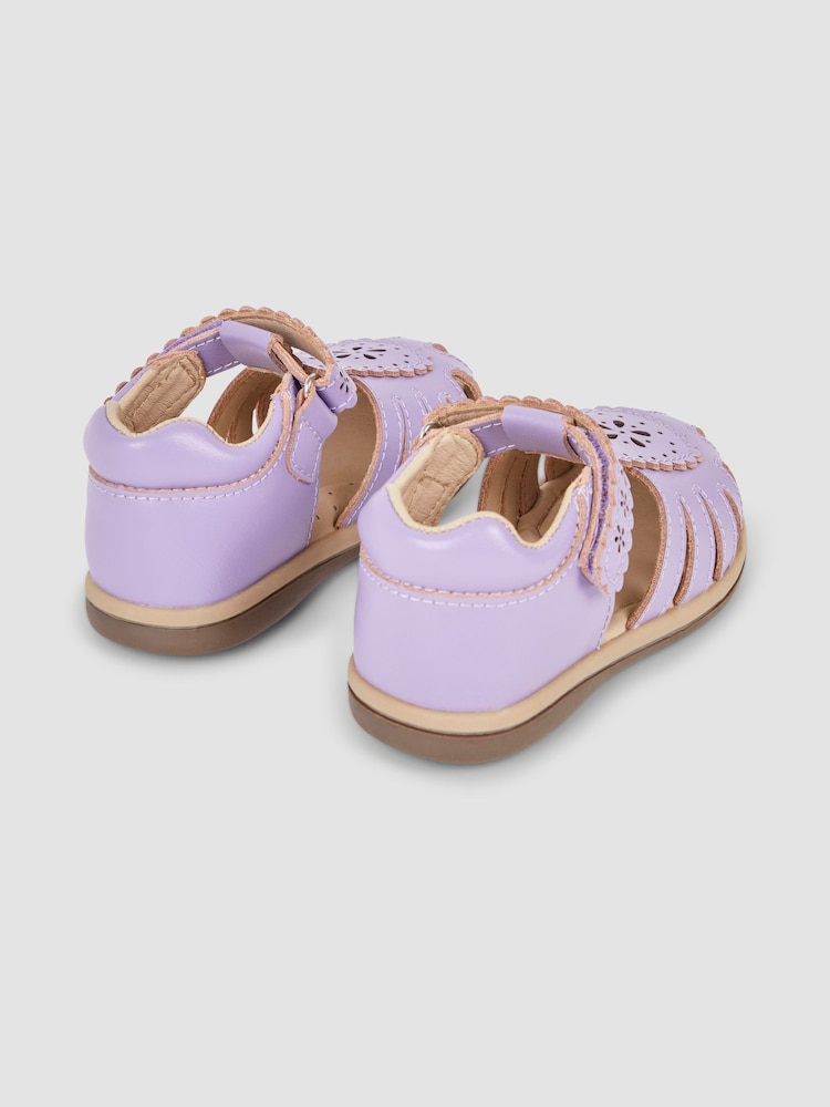 JoJo Maman Bébé Lilac Pretty Leather Closed Toe Sandals - Image 4 of 4