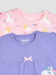 JoJo Maman Bébé Pink 2-Pack Unicorn Jersey Pyjamas - Image 9 of 9