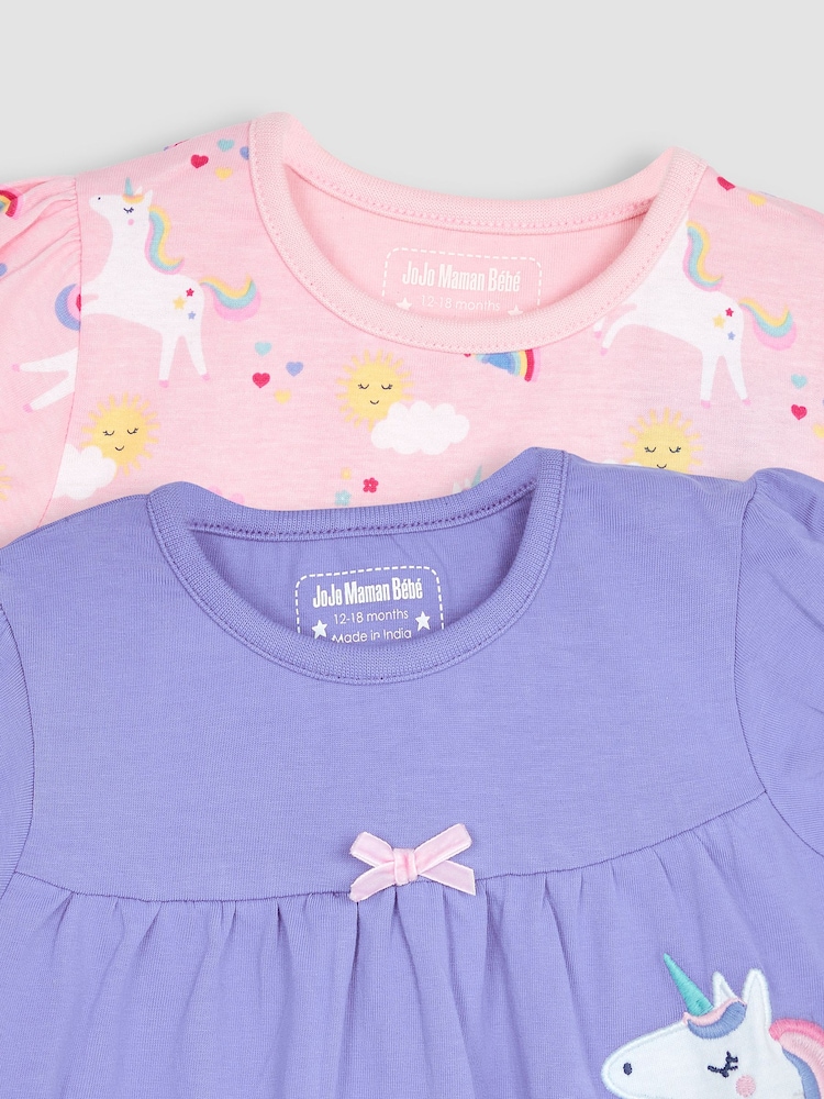 JoJo Maman Bébé Pink 2-Pack Unicorn Jersey Pyjamas - Image 9 of 9