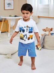JoJo Maman Bébé White Construction Appliqué Jersey Pyjamas - Image 1 of 5