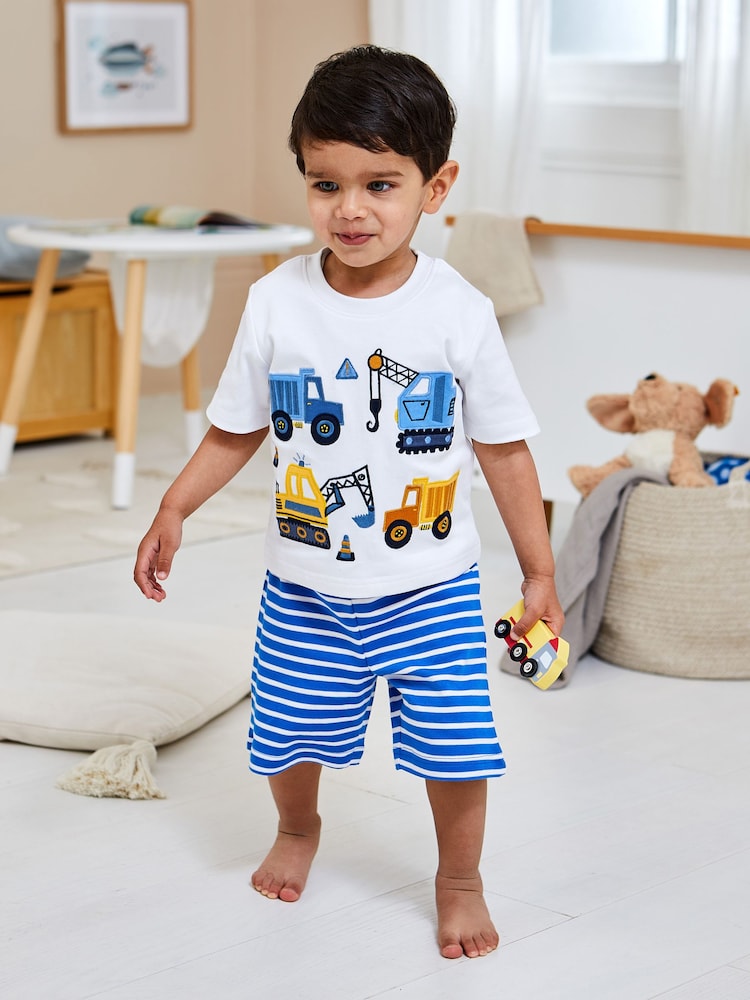 JoJo Maman Bébé White Construction Appliqué Jersey Pyjamas - Image 1 of 5