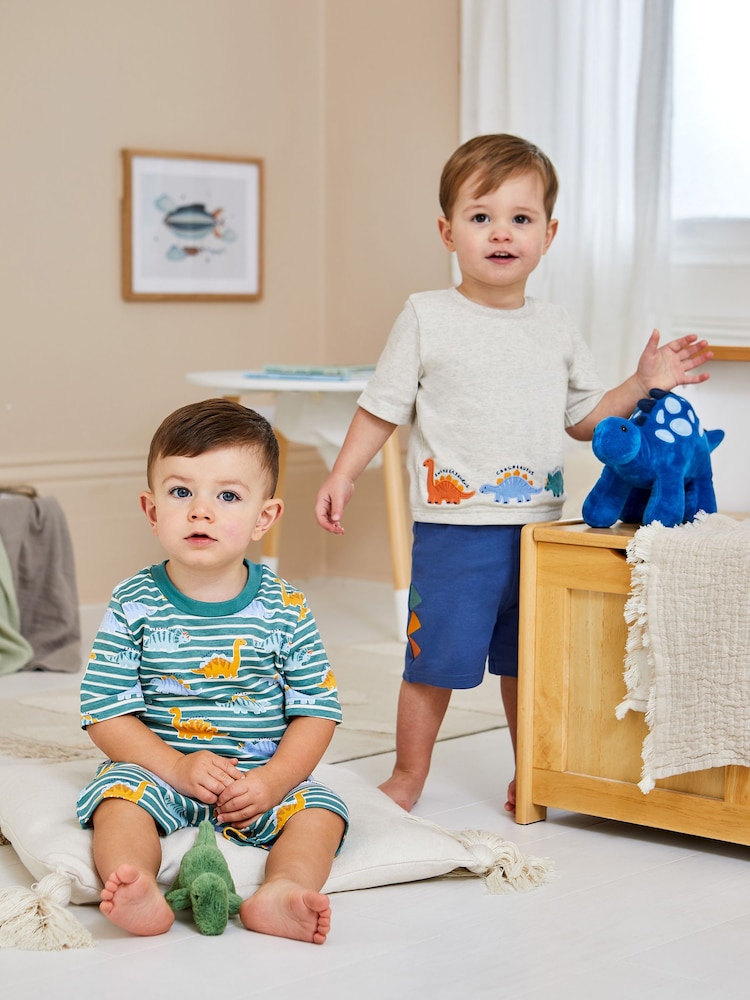 JoJo Maman Bébé Green 2-Pack Dinosaur Jersey Pyjamas - Image 1 of 9