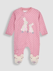 JoJo Maman Bébé Pink Bunny Appliqué Zip Sleepsuit - Image 1 of 3