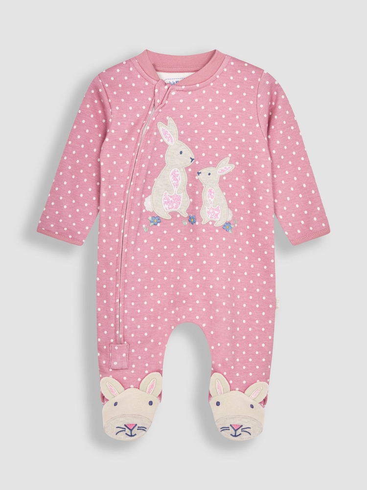 JoJo Maman Bébé Pink Bunny Appliqué Zip Sleepsuit - Image 1 of 3