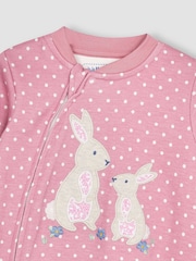 JoJo Maman Bébé Pink Bunny Appliqué Zip Sleepsuit - Image 2 of 3