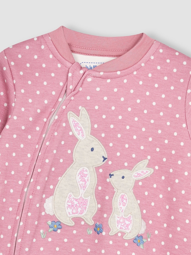 JoJo Maman Bébé Pink Bunny Appliqué Zip Sleepsuit - Image 2 of 3