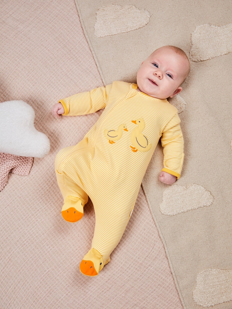 JoJo Maman Bébé Yellow Duck Appliqué Zip Sleepsuit - Image 1 of 6