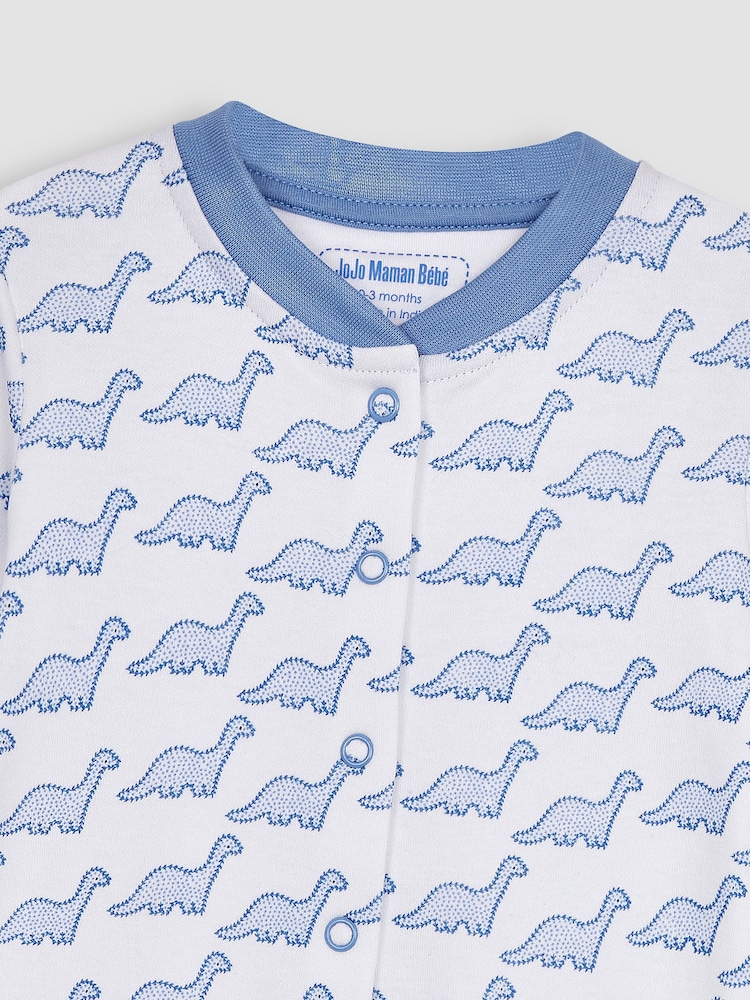 JoJo Maman Bébé Blue Dinosaur Footless Sleepsuit - Image 2 of 3