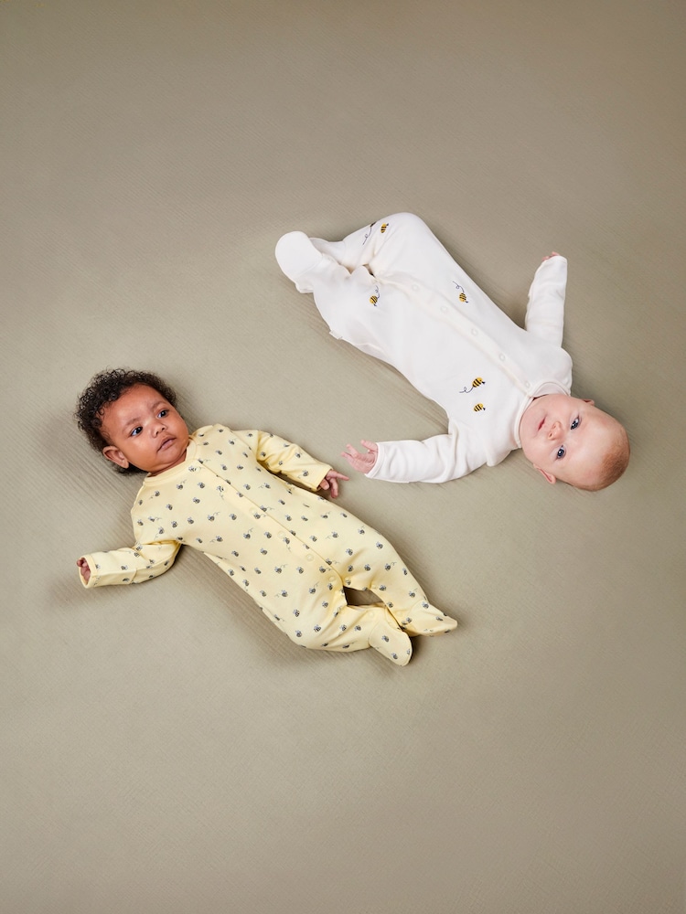 JoJo Maman Bébé Yellow Bee 2-Pack Sleepsuits - Image 1 of 8 JoJo Maman Bébé Yellow Bee 2-Pack Sleepsuits - Image 1 of 8