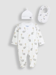 JoJo Maman Bébé White 3-Pack Sleepsuit, Hat & Bib Set - Image 2 of 7