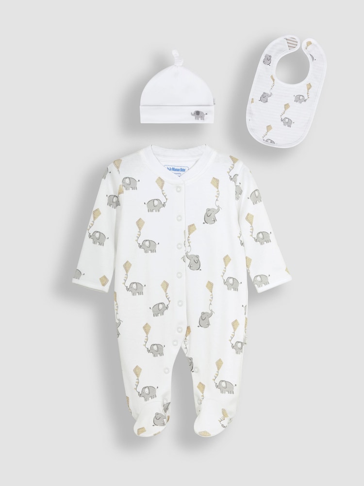 JoJo Maman Bébé White 3-Pack Sleepsuit, Hat & Bib Set - Image 2 of 7