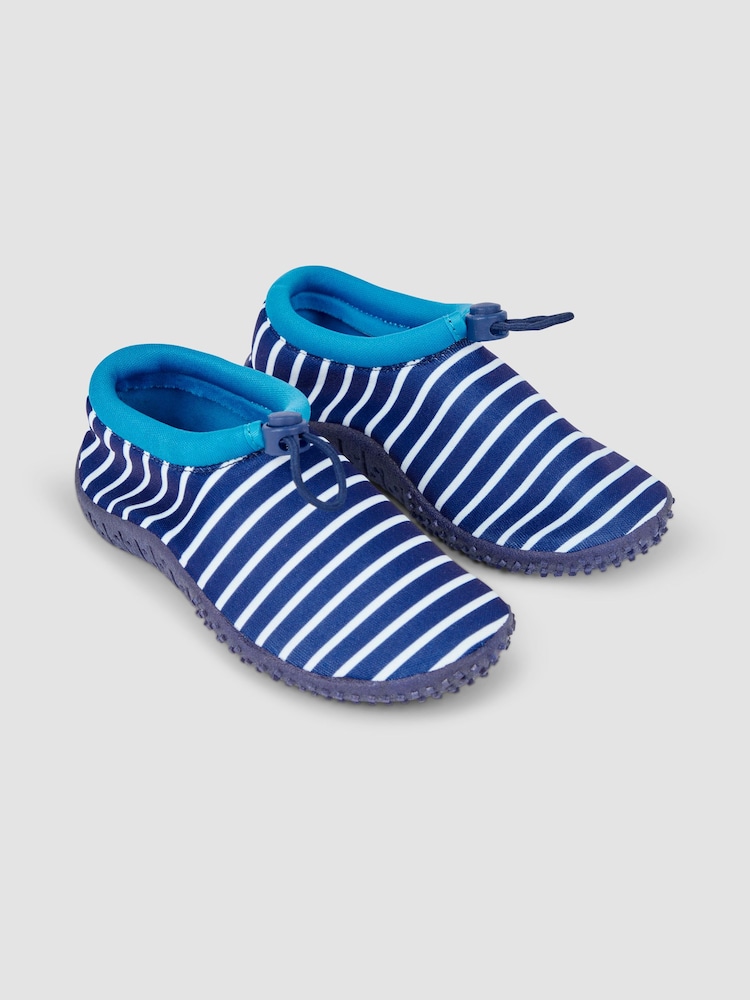 JoJo Maman Bébé Navy Blue Stripe Print Beach and Swim Shoes - Image 1 of 4