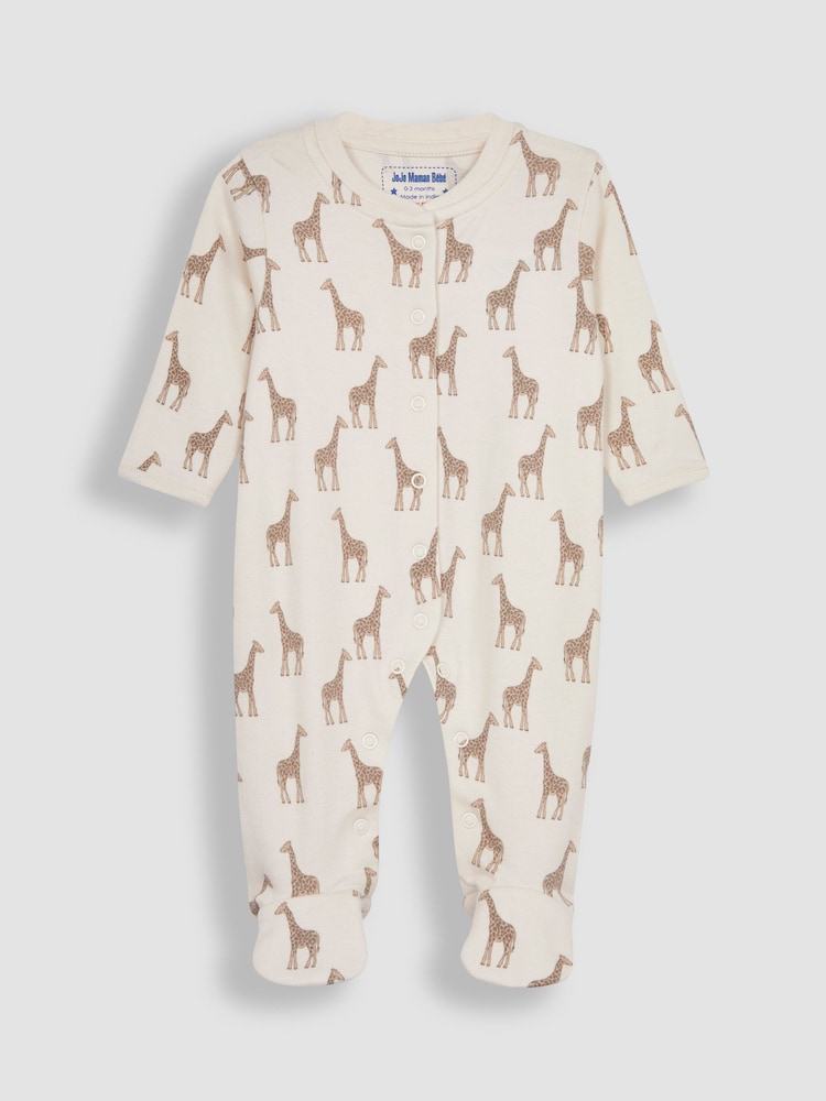 JoJo Maman Bébé Natural Giraffe Cotton Footed Animal Print Sleepsuits 3-Pack - Image 2 of 5