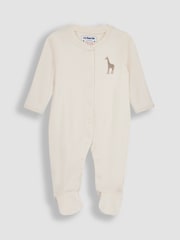 JoJo Maman Bébé Natural Giraffe Cotton Footed Animal Print Sleepsuits 3-Pack - Image 3 of 5