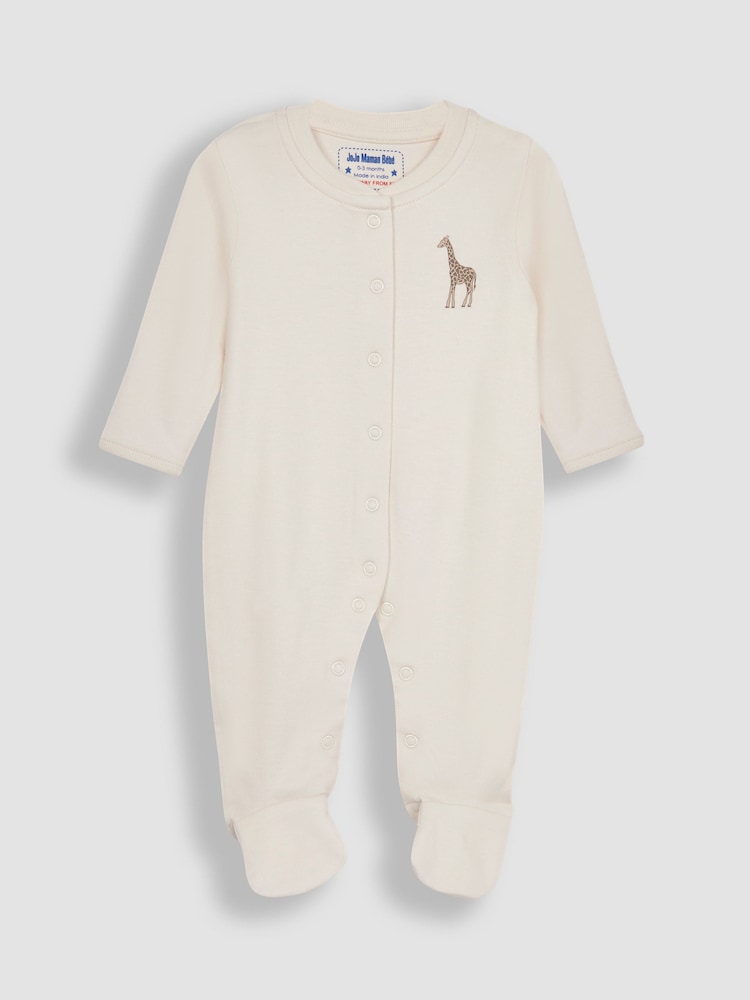 JoJo Maman Bébé Natural Giraffe Cotton Footed Animal Print Sleepsuits 3-Pack - Image 3 of 5