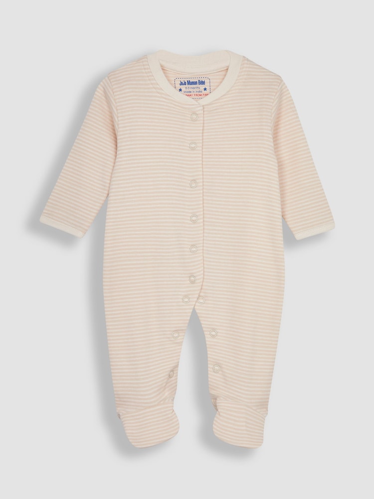 JoJo Maman Bébé Natural Giraffe Cotton Footed Animal Print Sleepsuits 3-Pack - Image 4 of 5