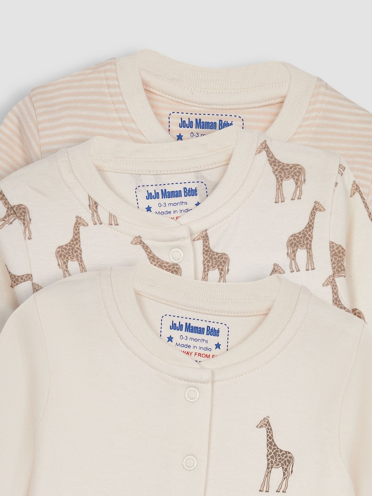 Giraffe, Natur - Jojo Maman Bébé – Schlafanzüge aus Baumwolle mit Tiermotiv und Füßen, 3er-Pack - Bild 5 von 5 Giraffe, Natur - Jojo Maman Bébé – Schlafanzüge aus Baumwolle mit Tiermotiv und Füßen, 3er-Pack - Bild 5 von 5