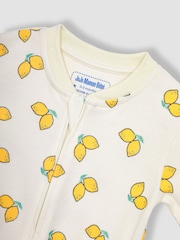 JoJo Maman Bébé Cream Lemon Printed Rib Footless Sleepsuit - Image 2 of 3