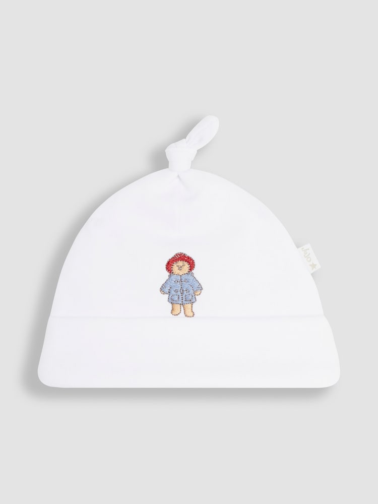JoJo Maman Bébé White Paddington Embroidered Sleepsuit & Hat Set - Image 4 of 7