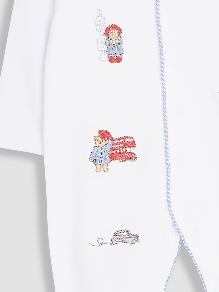 JoJo Maman Bébé White Paddington Embroidered Sleepsuit & Hat Set - Image 5 of 7