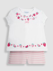 JoJo Maman Bébé White Strawberry Embroidered Jersey Pyjamas - Image 3 of 6