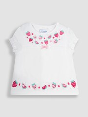 JoJo Maman Bébé White Strawberry Embroidered Jersey Pyjamas - Image 4 of 6