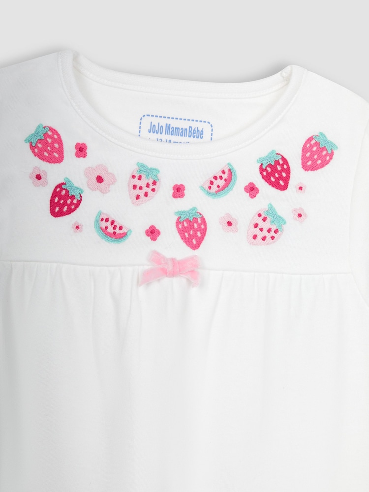 JoJo Maman Bébé White Strawberry Embroidered Jersey Pyjamas - Image 6 of 6