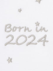 JoJo Maman Bébé White Born in 2024 Embroidered Sleepsuit - Image 2 of 3