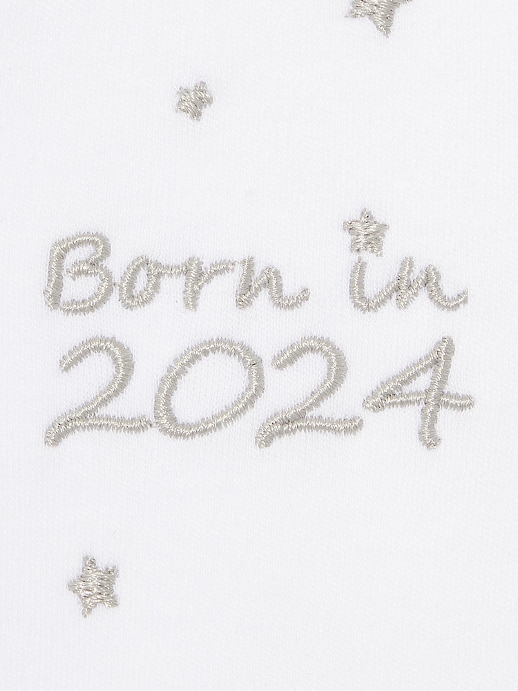 JoJo Maman Bébé White Born in 2024 Embroidered Sleepsuit - Image 2 of 3