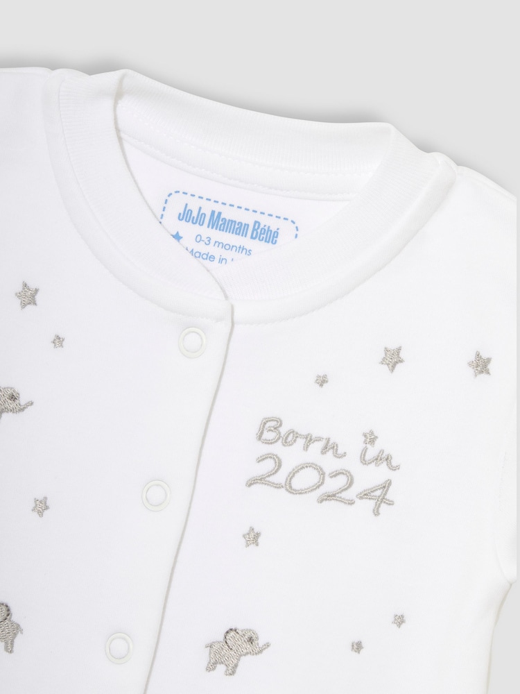 JoJo Maman Bébé White Born in 2024 Embroidered Sleepsuit - Image 3 of 3