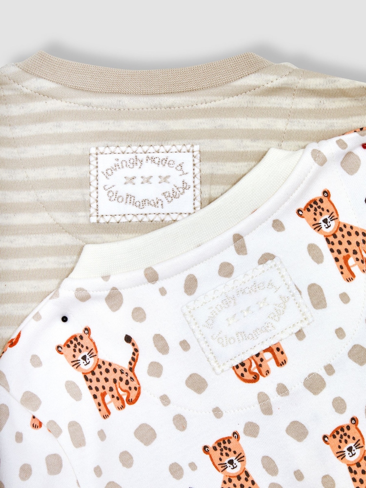 JoJo Maman Bébé Natural Tiger 2-Pack Footless Sleepsuits - Image 7 of 7