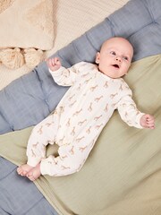 JoJo Maman Bébé Cream Giraffe Printed Rib Footless Sleepsuit - Image 1 of 4