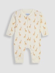 JoJo Maman Bébé Cream Giraffe Printed Rib Footless Sleepsuit - Image 2 of 4