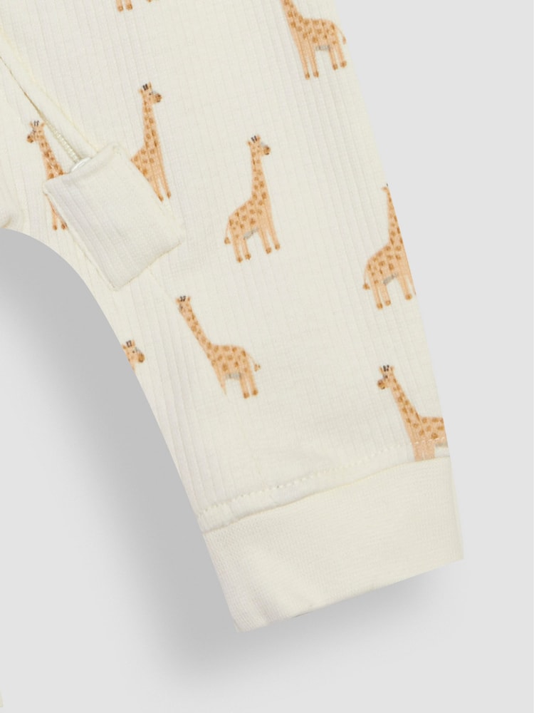JoJo Maman Bébé Cream Giraffe Printed Rib Footless Sleepsuit - Image 4 of 4