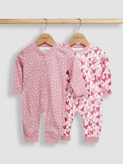 JoJo Maman Bébé Pink Heart 2-Pack Footless Sleepsuits - Image 1 of 5