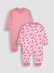 JoJo Maman Bébé Pink Heart 2-Pack Footless Sleepsuits - Image 2 of 5