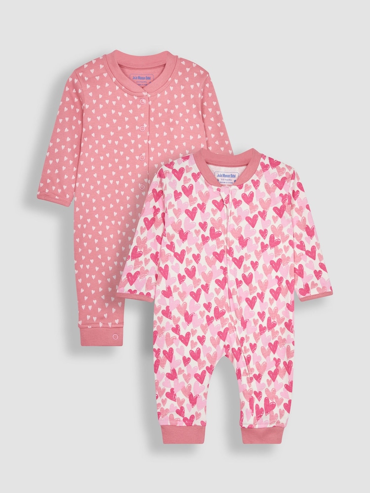 JoJo Maman Bébé Pink Heart 2-Pack Footless Sleepsuits - Image 2 of 5