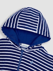 JoJo Maman Bébé Navy Stripe Towelling Zip-Up Poncho - Image 2 of 3