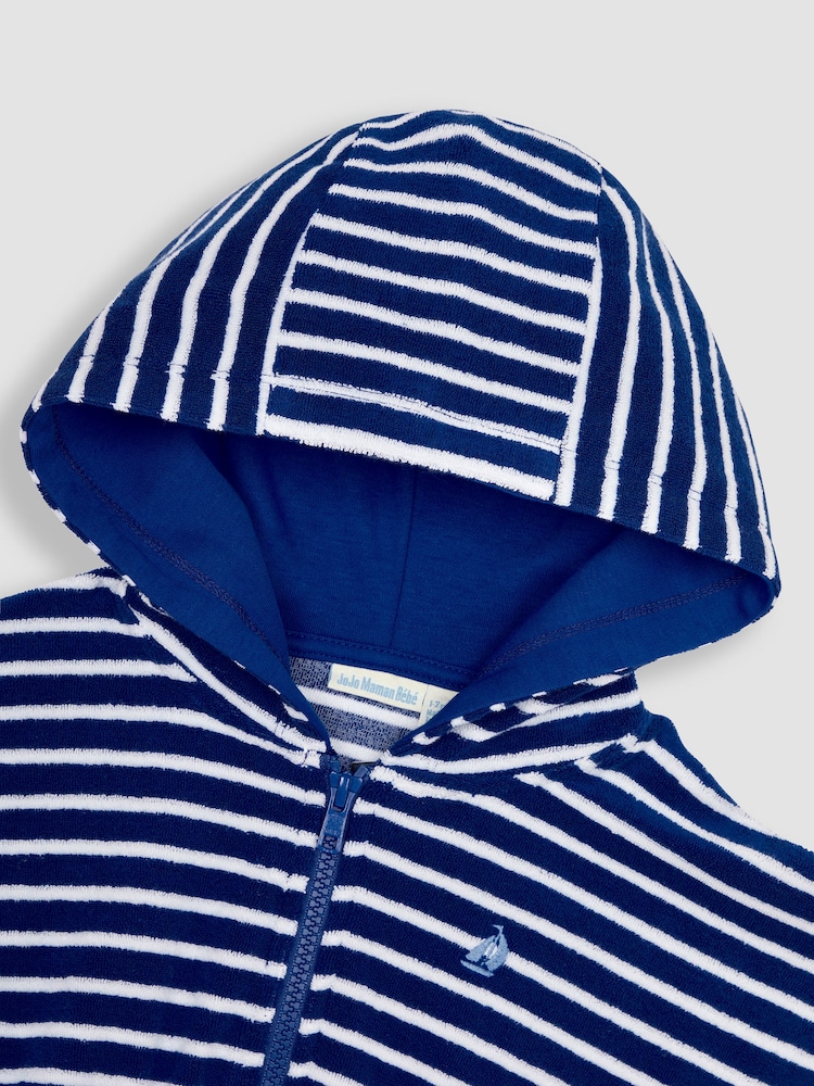 JoJo Maman Bébé Navy Stripe Towelling Zip-Up Poncho - Image 2 of 3