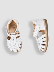 JoJo Maman Bébé White Pretty Leather Closed Toe Sandals - Image 3 of 6