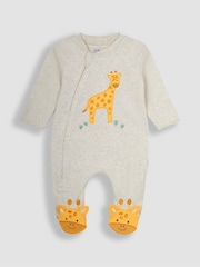 JoJo Maman Bébé Natural Cream Giraffe Appliqué Zip Sleepsuit - Image 1 of 3